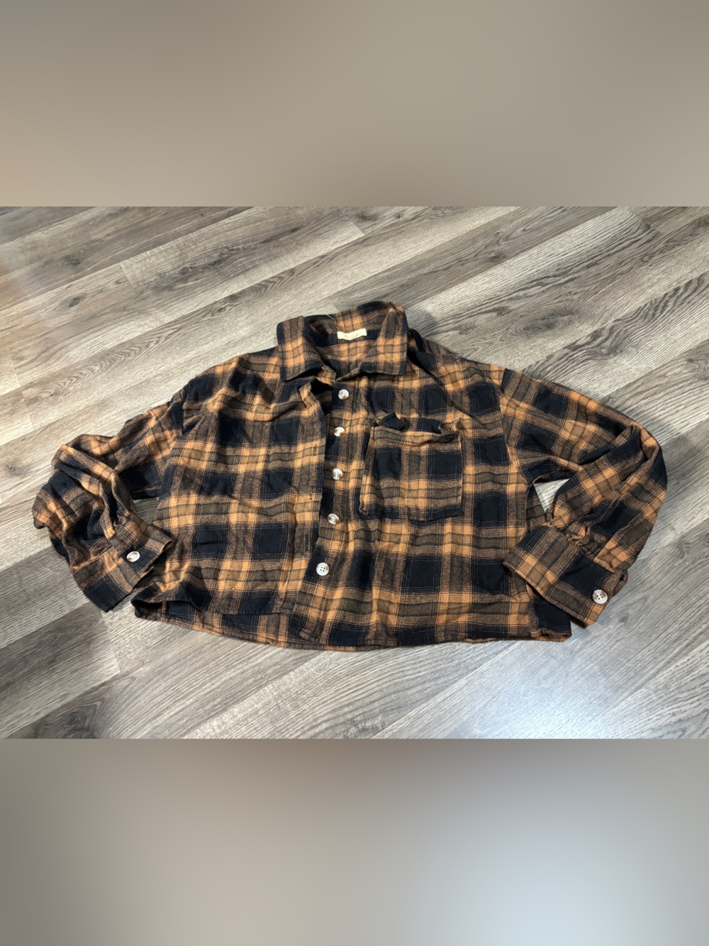 Love Tree Black and Orange Plaid Button-Down Shirt